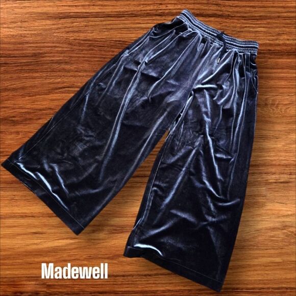 Madewell Dark Blue Velvet Cropped Lounge Pants - Picture 1 of 7